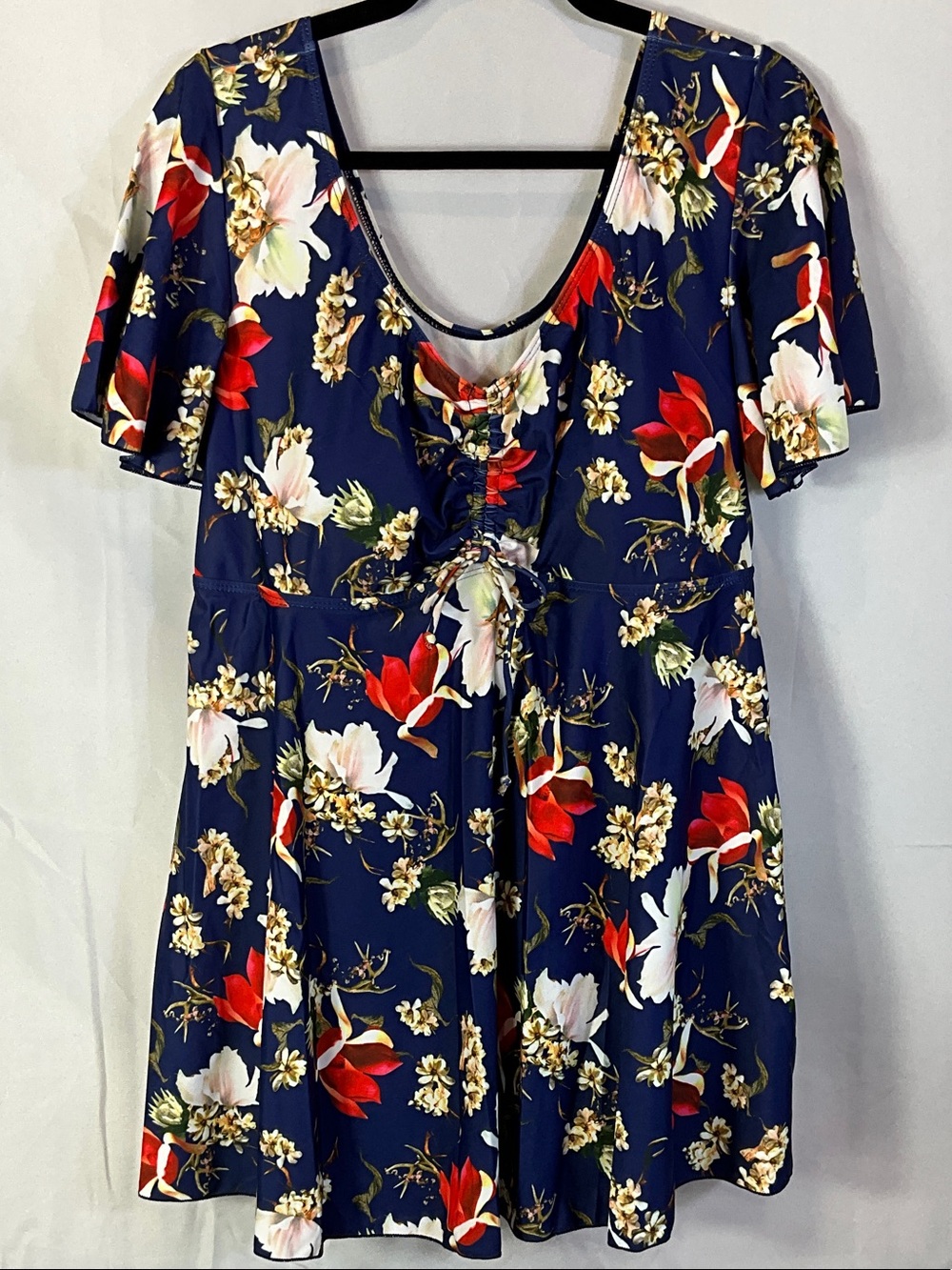 Ecupper Padded Short Sleeve Floral Swim Dress With Shorts Size 2XL